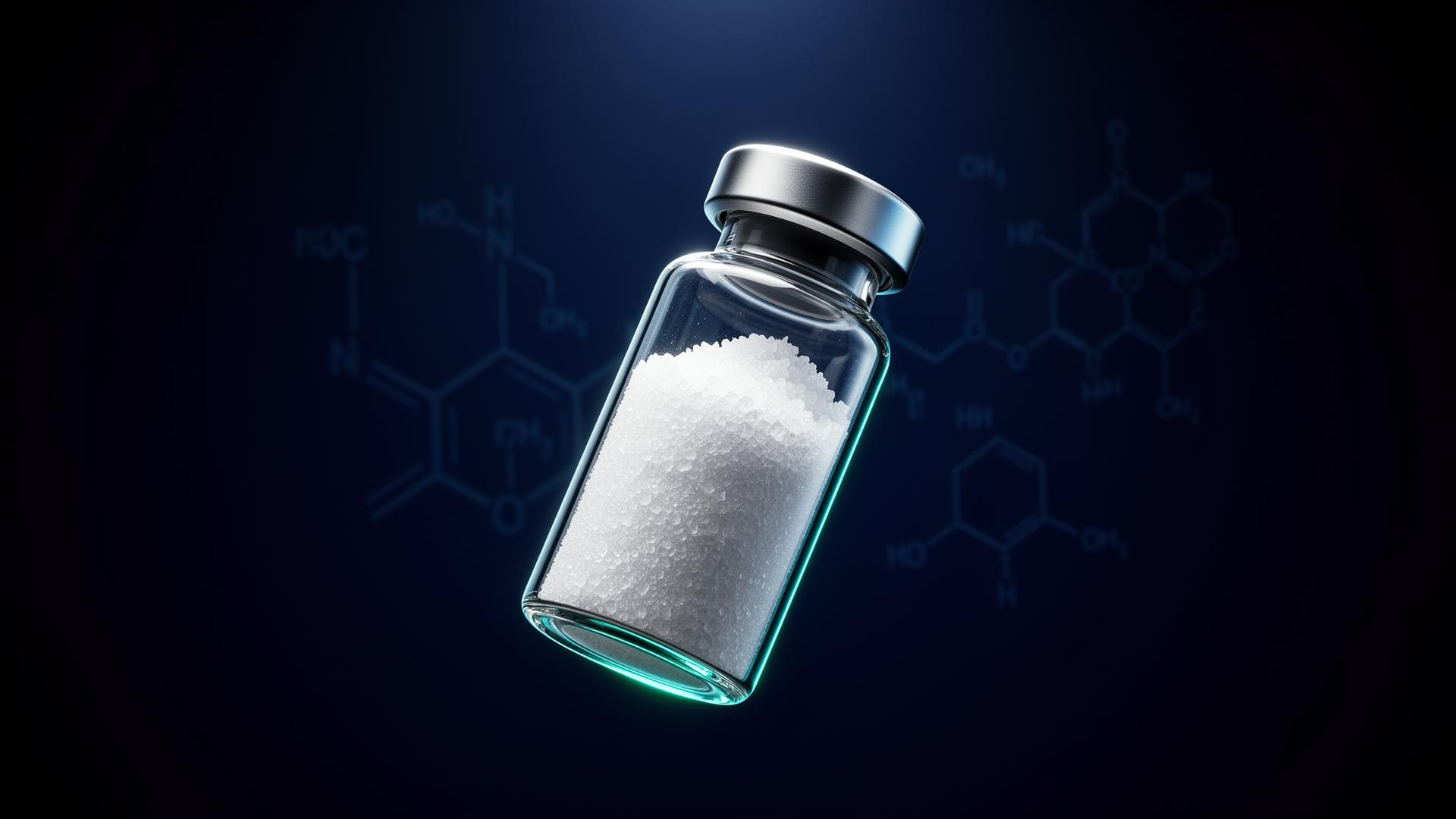 Orbitrex research peptide vial with crystalline powder